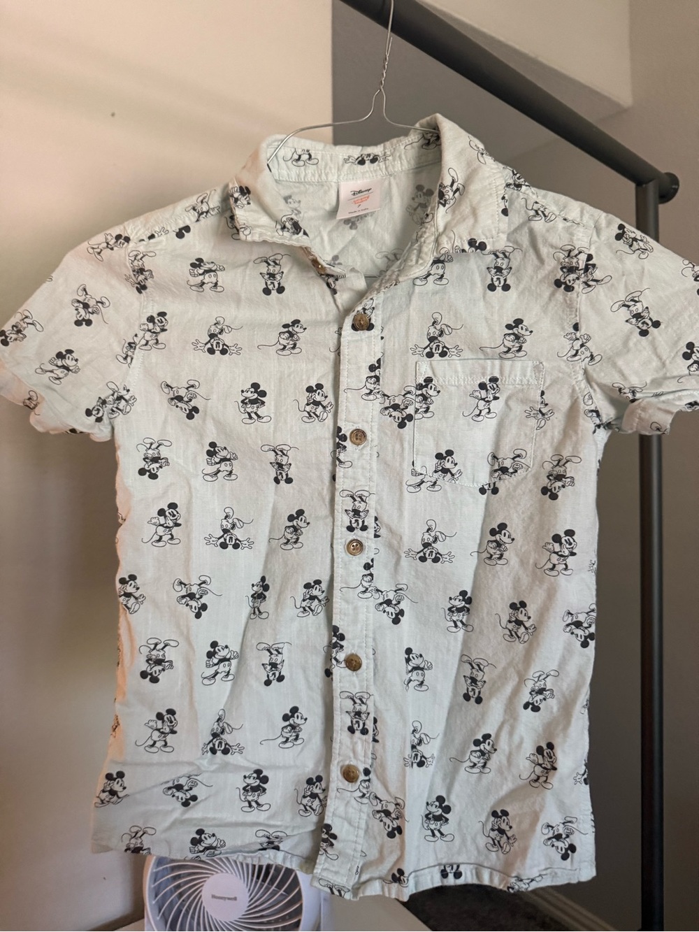 Boys Light Blue Mickey Mouse Short-Sleeve Button-Up Shirt